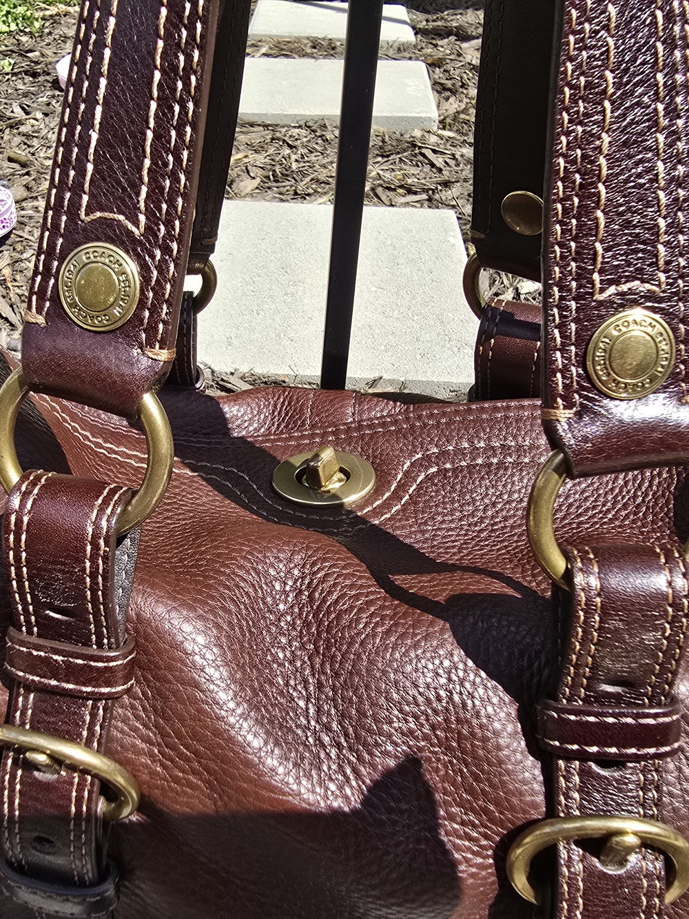 Coach Chelsea Brown Pebbled Leather Shoulder Bag with Brass Hardware - Picture 7 of 13